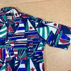 Mens Size Med Impact Sail Boats Nautical Button Up Down Shirt All Over Sailing